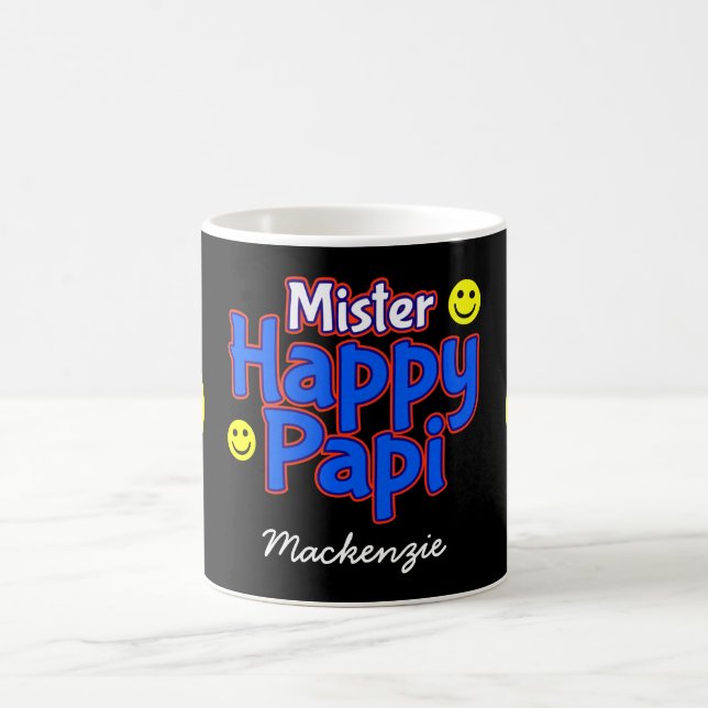 Caneca De Café Feliz Papi com Sorriso Emojis e Nome em BLACK (Centro)