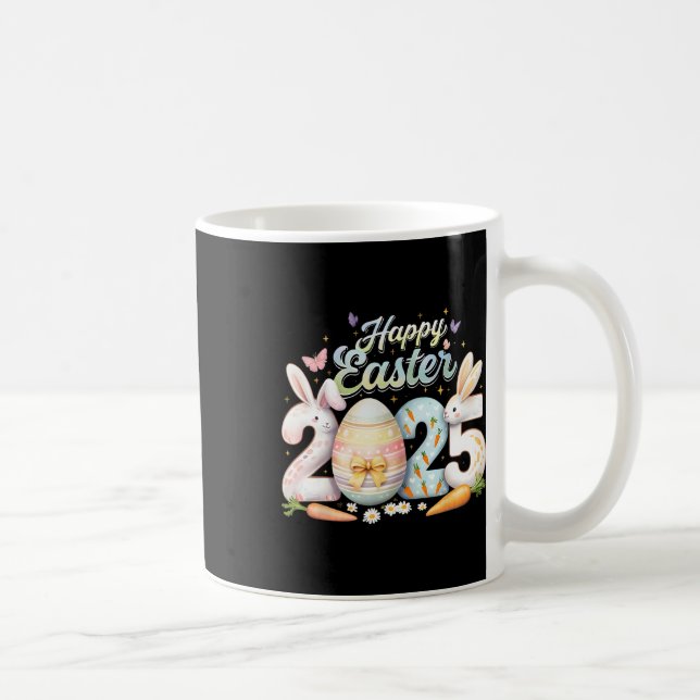 Caneca De Café Feliz Páscoa 2025 Coelho Face de Coelho Dia de Pás (Direita)