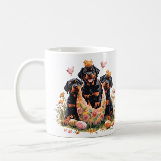 Caneca De Café Feliz Páscoa Cães Rottweiler (Esquerda)
