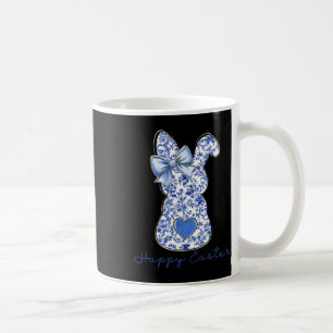 Caneca De Café Feliz Páscoa Chinoiserie Floral Coelho Fofo Azul B