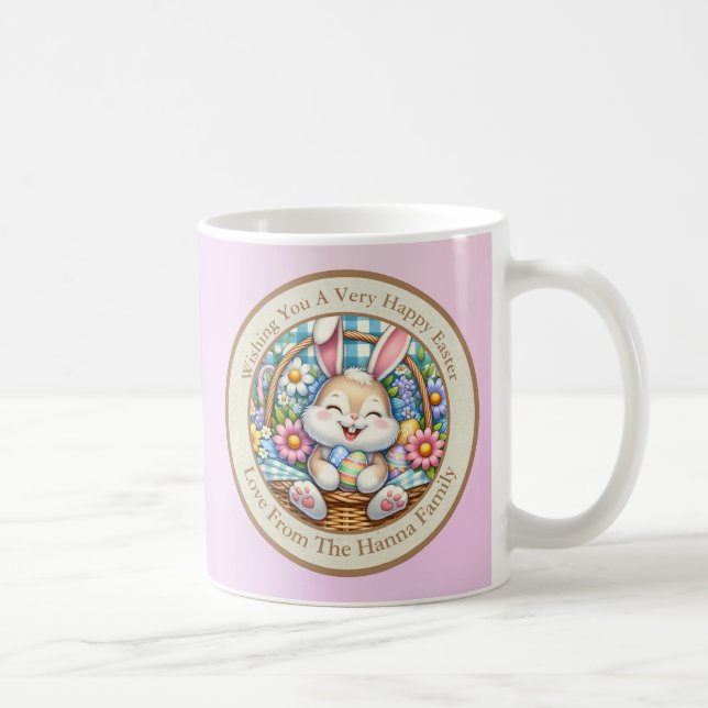Caneca De Café Feliz Páscoa Com Coelhinho Fofo, Ovos e Floral (Direita)