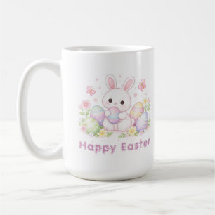 Caneca De Café Feliz Páscoa Design de Primavera - Coelhinho da Pá
