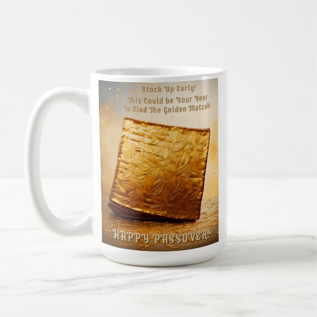 Caneca De Café Feliz Páscoa! Matzá Dourada (Esquerda)