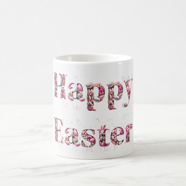 Caneca De Café Feliz Páscoa Texto Coelhos Ovos de Páscoa (Centro)