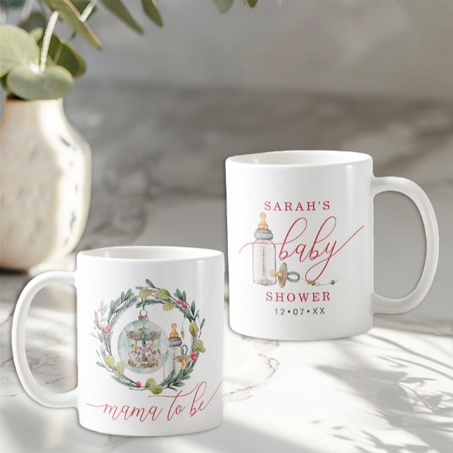 Caneca De Café Feliz Pequena Chá de fraldas Mama-a-Ser-Guarda Mug (Front & Back - Little Merry Baby Shower Mug)