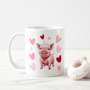 Caneca De Café Feliz Piglet com Corações, Pig Lovers