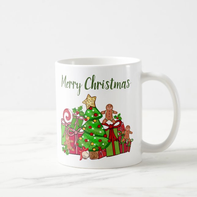 Caneca De Café Feliz Presente De Natal Em Torno Da Árvore (Direita)