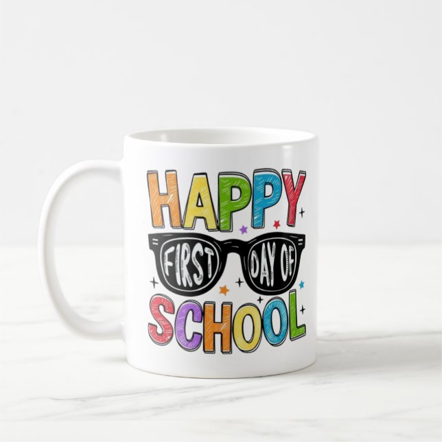 Caneca De Café 🌈 📚 Feliz Primeiro Dia da Escola (Esquerda)