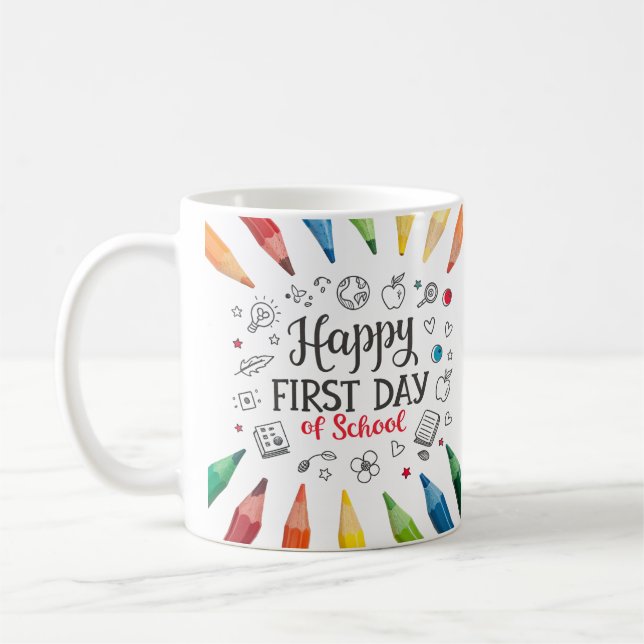 Caneca De Café Feliz Primeiro Dia da Escola | Engraçado de volta  (Esquerda)