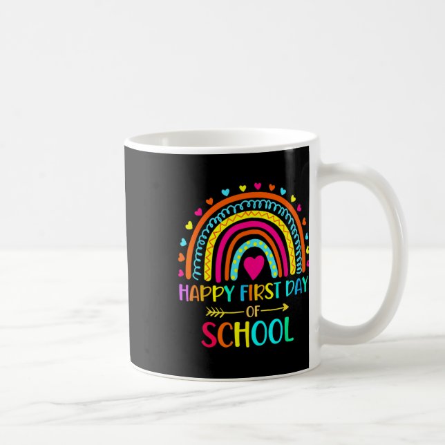 Caneca De Café Feliz Primeiro Dia De Aula Arco-íris De Volta à Es (Direita)