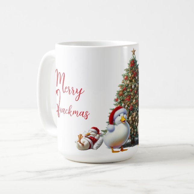Caneca De Café Feliz Quackmas Pato (Frente Esquerda)