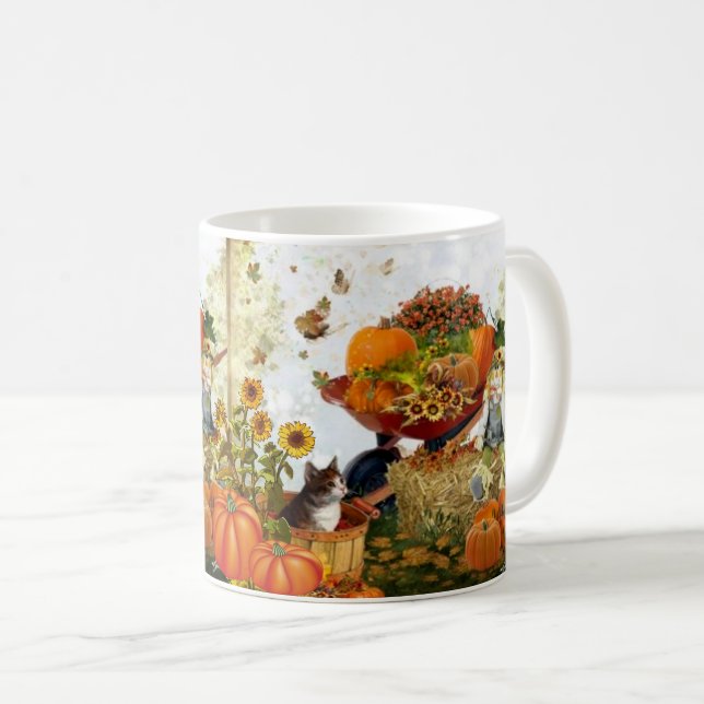 Caneca De Café Feliz Queda Fall Season Cat Aloja Café Mug (Frente Esquerda)
