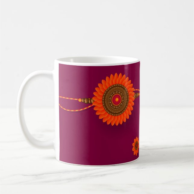 Caneca De Café Feliz Raksha Bandhan, laranja, magenta (Esquerda)