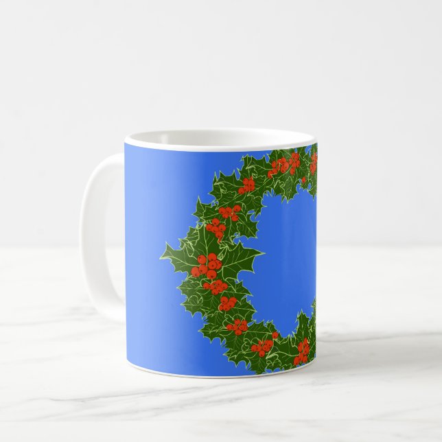 Caneca De Café Feliz Red Berry e Holly Wreath para o Natal (Frente Esquerda)