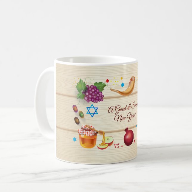 Caneca De Café Feliz Rosh Hashanah Jewish Ano Novo Mel & Apple (Frente Esquerda)