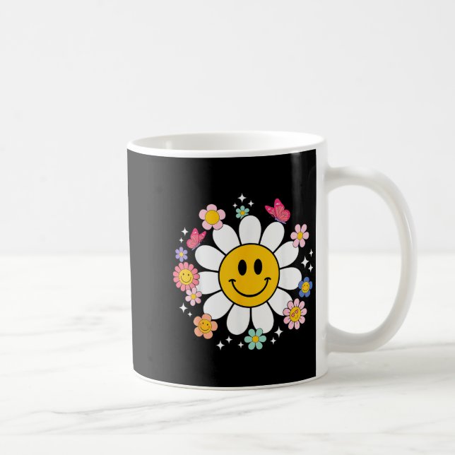 Caneca De Café Feliz Rosto Sorridente de Margarida Retro Estética (Direita)