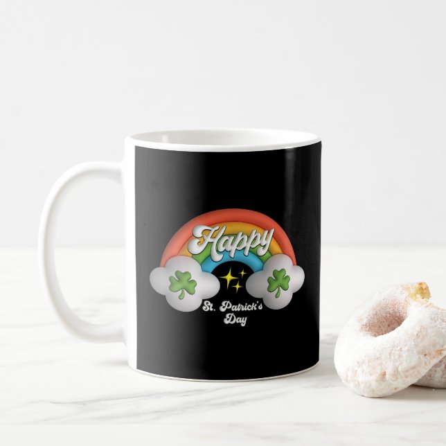 Caneca De Café Feliz Rua Santa Patrick Dia Cute Rainbow (Com Donut)