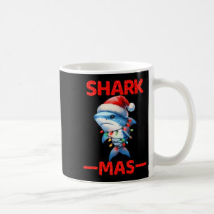 Caneca De Café Feliz Sharkmas Papais noeis Tubarão Luzes de Natal