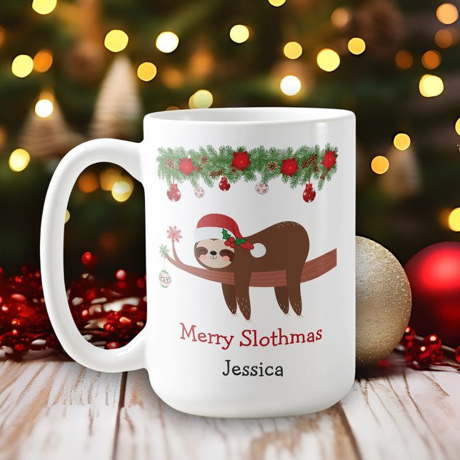 Caneca De Café Feliz Slothmas Sloth Christmas Mug (Criador carregado)