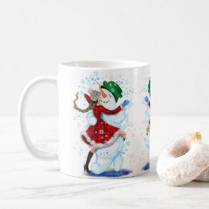 Caneca De Café Feliz Snowman e Girl Dance Tango Natal
