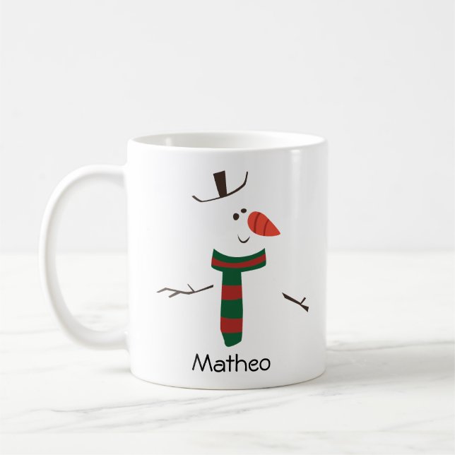 Caneca De Café Feliz Snowman Face Personalizado Nome Feriado (Esquerda)