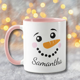 Caneca De Café Feliz Snowman Face Personalizado Nome Natal