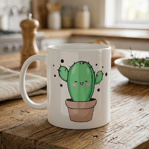 Caneca De Café Feliz sorriso de cacto bebê em vaso com estrelas.