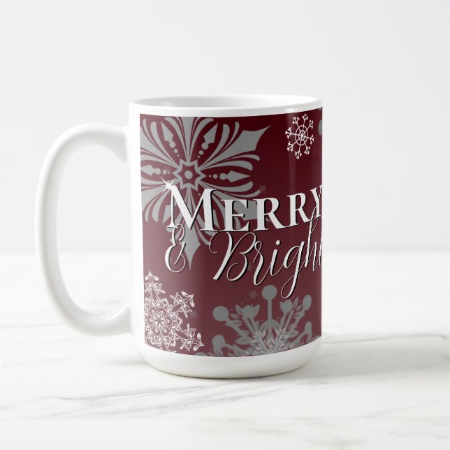 Caneca De Café Feliz vermelha e flocos de neve brilhantes Natal (Esquerda)