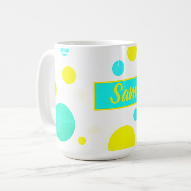 Caneca De Café Feliz Vibes Sam Adicione Seu Nome Coffee Mug Cup (Frente Esquerda)