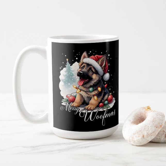 Caneca De Café Feliz Woofmas Pastor Alemão (Com Donut)