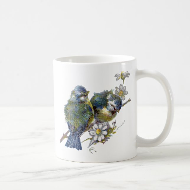 Caneca De Café Felizes Aves Vintage (Direita)