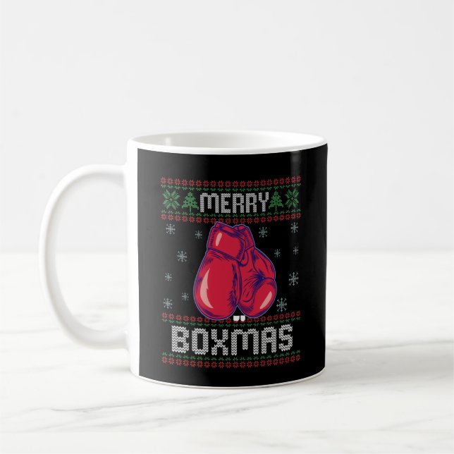 Caneca De Café Felizes Boxmas Feias de Natal Suando Boxas (Esquerda)