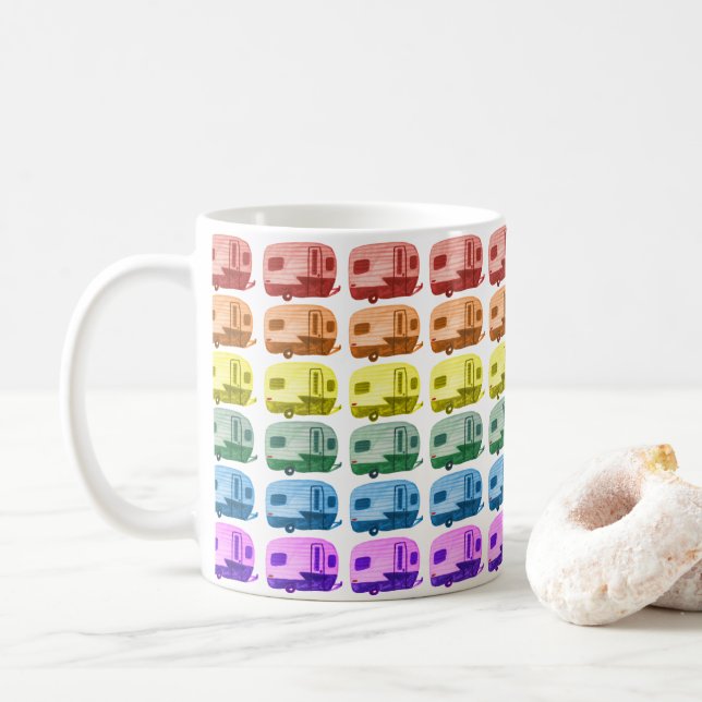 Caneca De Café Felizes Campers Rainbow Trailers Aquarela RVs (Com Donut)