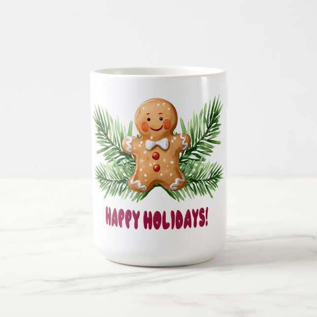 Caneca De Café Felizes Feriados Gingercake Man & Pine Branch (Centro)