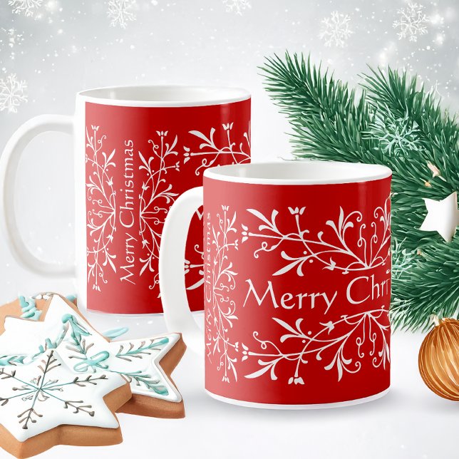 Caneca De Café Felizes Feriados, Vermelho e Pata de Natal Branca (Criador carregado)