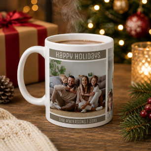 Caneca De Café Felizes Festas 3 Colagem de Fotos de Natal