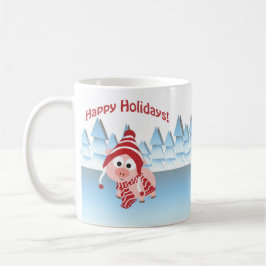 Caneca De Café Felizes Festas! Porco de Inverno