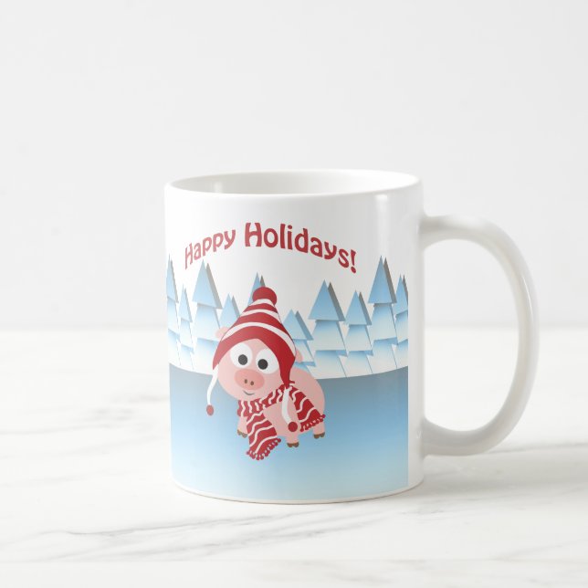 Caneca De Café Felizes Festas! Porco de Inverno (Direita)