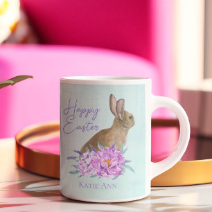 Caneca De Café Felz pascoa Bunny Linda Pastel Floral Personalizad