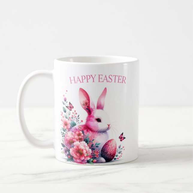 Caneca De Café Felz pascoa Bunny Pink (Esquerda)