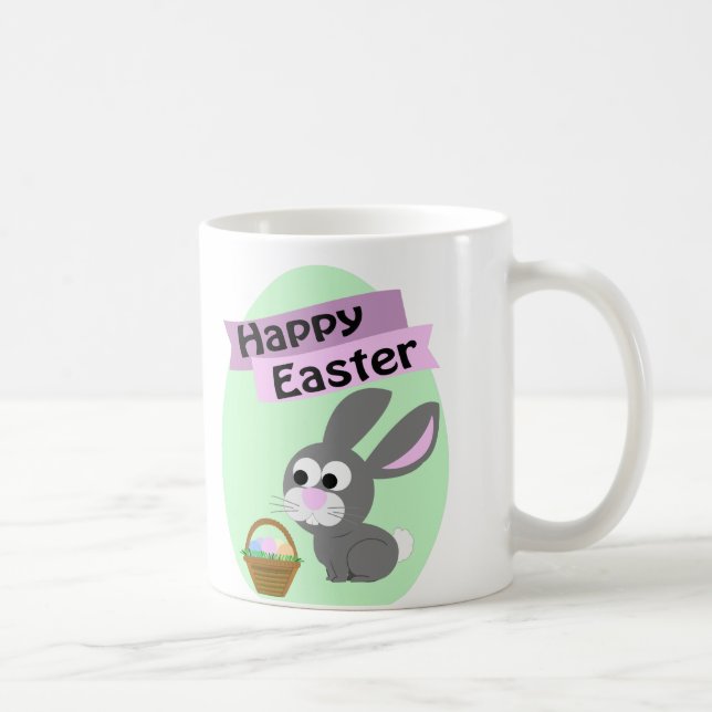 Caneca De Café Felz pascoa! Cinza Bunny (Direita)
