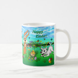 Caneca De Café Felz pascoa! Coelho, Pintinho e