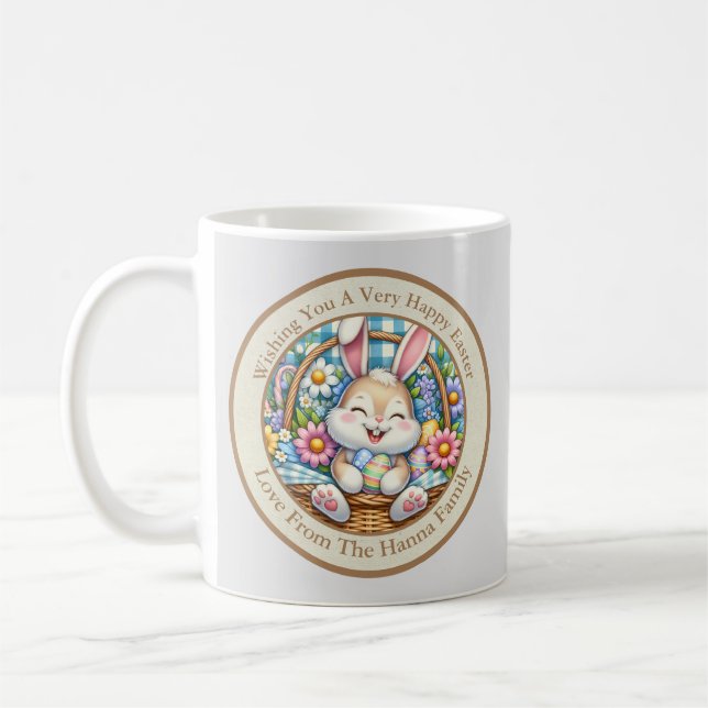 Caneca De Café Felz pascoa com coelhinhos, ovos e flocos (Esquerda)