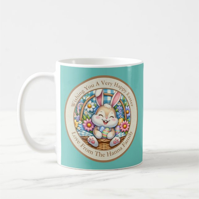 Caneca De Café Felz pascoa com coelhinhos, ovos e flocos (Esquerda)