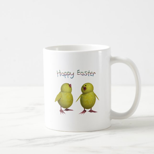 Caneca De Café Felz pascoa com dois Pintinhos giros (Direita)