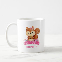 Caneca De Café Felz pascoa de esquilo personalizado rosa
