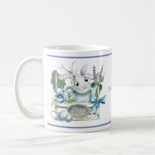 Caneca De Café Felz pascoa Flor Azul Coelho Coelho Personalizado