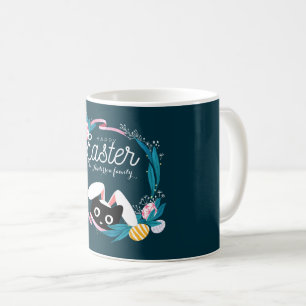 Caneca De Café Felz pascoa, Gato Negro com orelhas de coelho