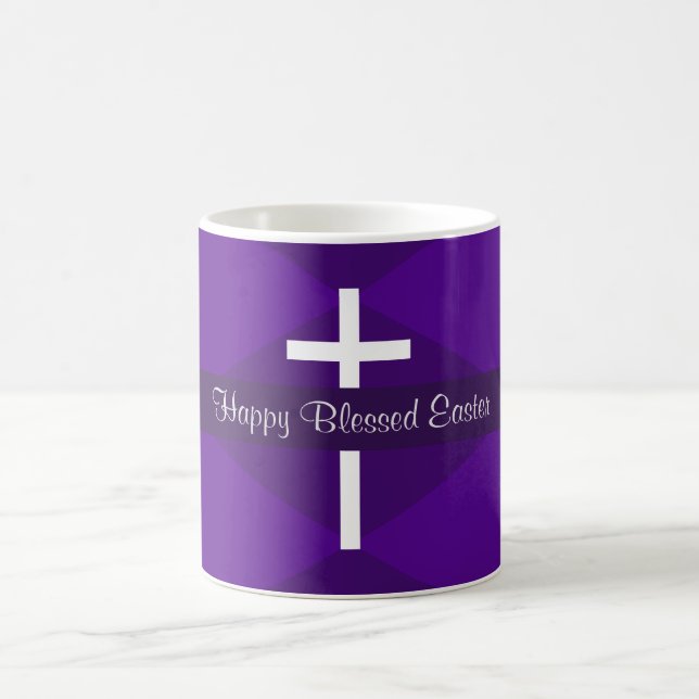 Caneca De Café Felz pascoa White Cross Purple Christian (Centro)