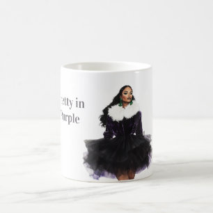 Caneca De Café Fêmea Negra Bonita de Vestido Roxo